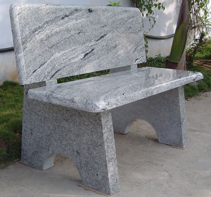 Wavy white-grey granite garden bench