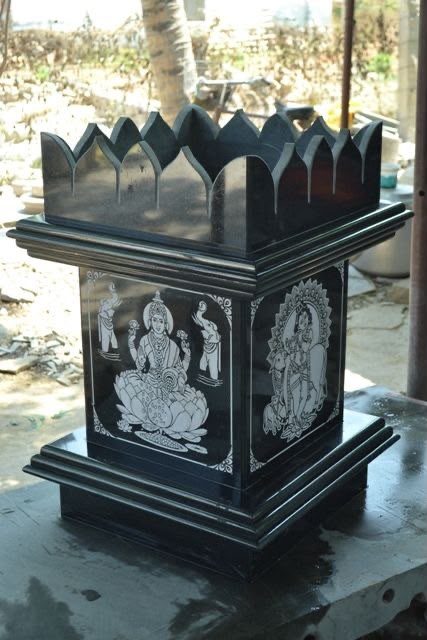 Black granite tulsi madam with engraved deity panels
