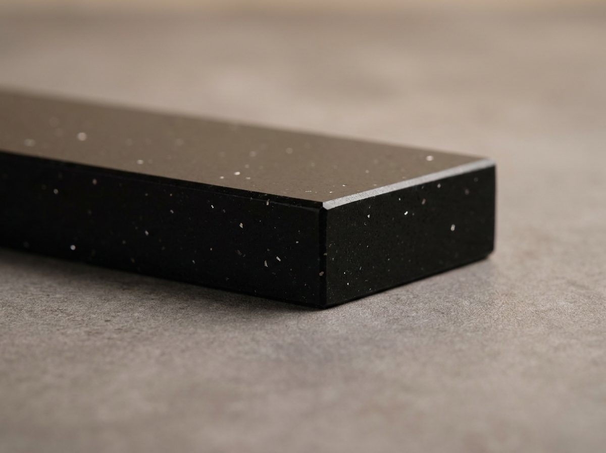 Polished black engineered quartz with fine sparkling flecks