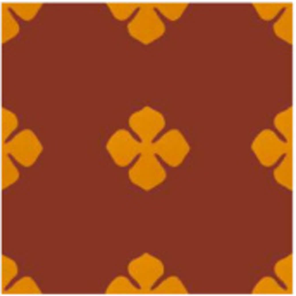 Athangudi Series Floral Earth tile swatch with a floral motif on earthy brown