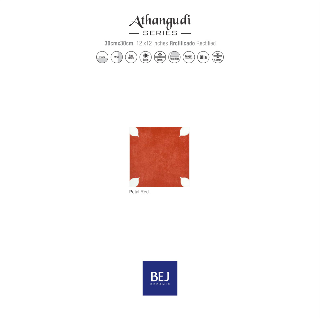 Athangudi Series Petal Red tile swatch with corner petal motif